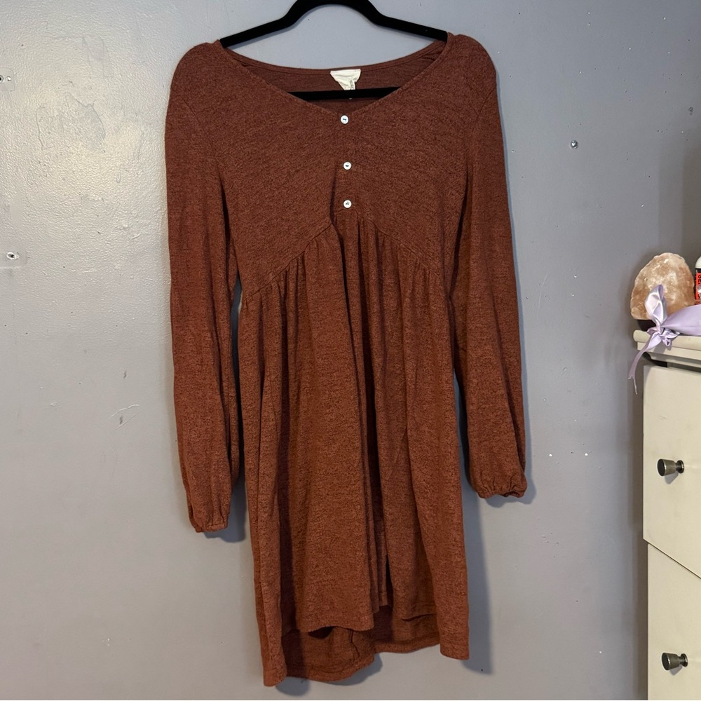 Heritage Rust Long Sleeve Sweater Baby Doll Dress Size L